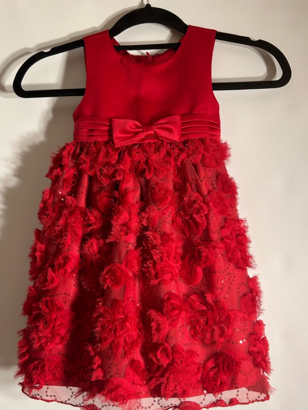 AMERICAN PRINCESS POLYESTER RED ROSES SEQUINS SATIN WAIST BOW ZIP BACK DRESS 3T
